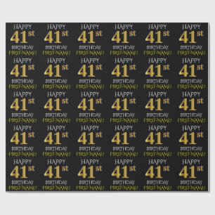 Black, Faux Gold "HAPPY 41st BIRTHDAY" Wrapping Paper