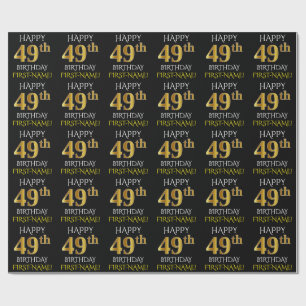 Black, Faux Gold "HAPPY 49th BIRTHDAY" Wrapping Paper