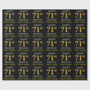 Black, Faux Gold "HAPPY 71st BIRTHDAY" Wrapping Paper