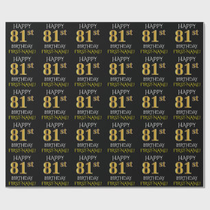 Black, Faux Gold "HAPPY 81st BIRTHDAY" Wrapping Paper