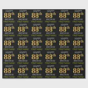 Black, Faux Gold "HAPPY 88th BIRTHDAY" Wrapping Paper
