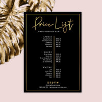 Black Faux Gold Logo Lash Salon Spa Price List