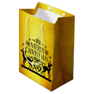 Black Faux Gold Merry Christmas Large Gift Bag