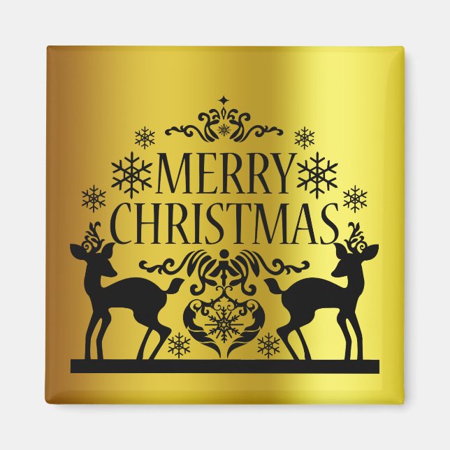 Black Faux Gold Merry Christmas Magnet (Front)