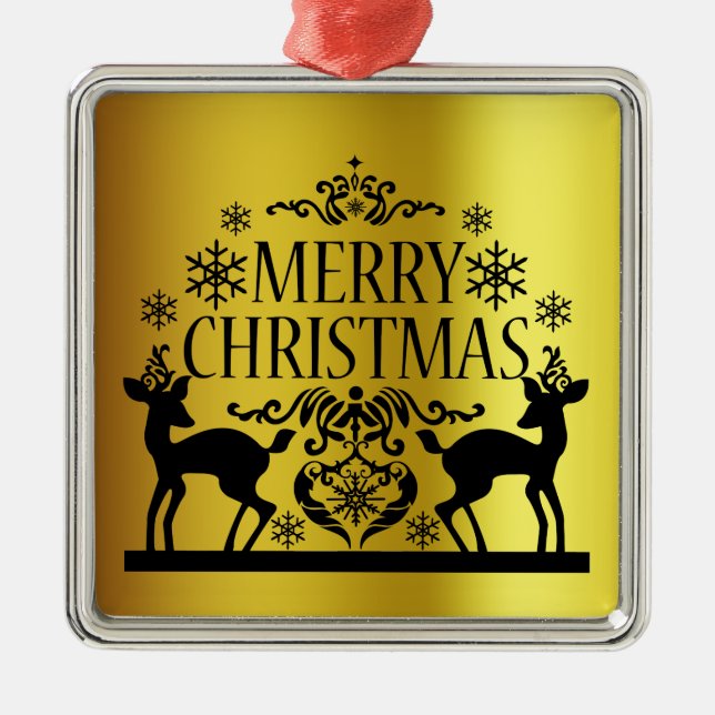 Black Faux Gold Merry Christmas Metal Ornament (Front)