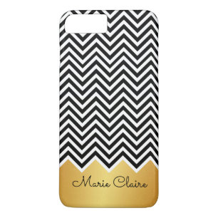 Black FAUX GOLD Modern Chevron Custom Monogram iPhone 8 Plus/7 Plus Case