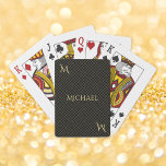 Black Faux Gold Monogrammed Modern Elegant Poker Playing Cards<br><div class="desc">Custom, personalised, classy, modern, black and faux gold chequered pattern, elegant faux gold typography / script monogram and name, classic poker playing cards deck. Simply type in your initial / monogram, and your name, to customise. Makes a great custom, personalised gift for birthday, wedding, anniversary, graduation, fathers day, thanksgiving, holidays,...</div>