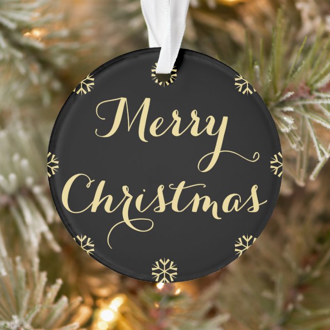 Black Faux Gold Snow Custom Name Elegant Christmas Ornament (Tree)