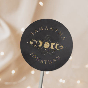 Black & Faux Gold Tarot Celestial Wedding Classic Round Sticker