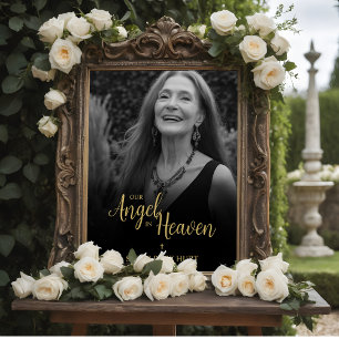 Black Faux Golden Luxurious Chic Photo Funeral Poster