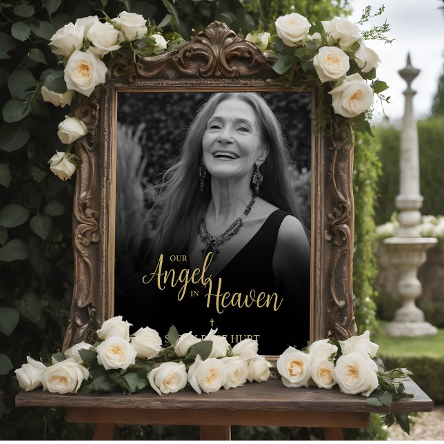 Black Faux Golden Luxurious Chic Photo Funeral Poster (Black Faux Golden Luxurious Chic Photo Funeral Poster.)