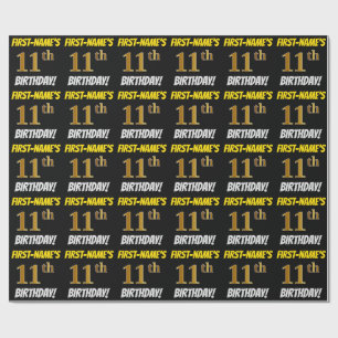 Black, Faux/Imitation Gold, "11th BIRTHDAY" Wrapping Paper