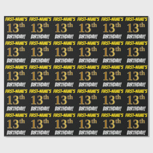 Black, Faux/Imitation Gold, "13th BIRTHDAY" Wrapping Paper