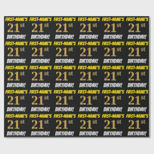 Black, Faux/Imitation Gold, "21st BIRTHDAY" Wrapping Paper