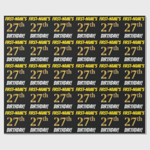 Black, Faux/Imitation Gold, "27th BIRTHDAY" Wrapping Paper
