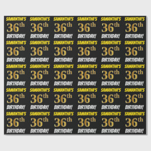 Black, Faux/Imitation Gold, "36th BIRTHDAY" Wrapping Paper