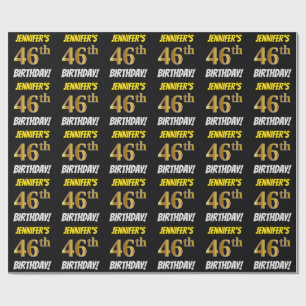 Black, Faux/Imitation Gold, "46th BIRTHDAY" Wrapping Paper