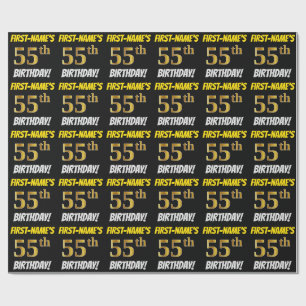 Black, Faux/Imitation Gold, "55th BIRTHDAY" Wrapping Paper