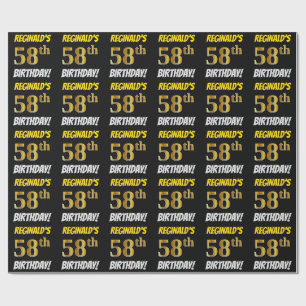 Black, Faux/Imitation Gold, "58th BIRTHDAY" Wrapping Paper