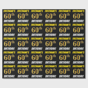 Black, Faux/Imitation Gold, "60th BIRTHDAY" Wrapping Paper