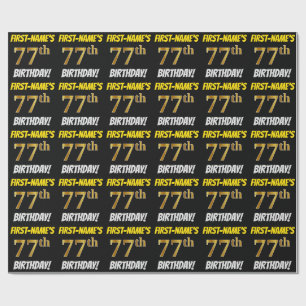 Black, Faux/Imitation Gold, "77th BIRTHDAY" Wrapping Paper