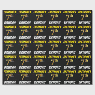 Black, Faux/Imitation Gold, "7th BIRTHDAY" Wrapping Paper