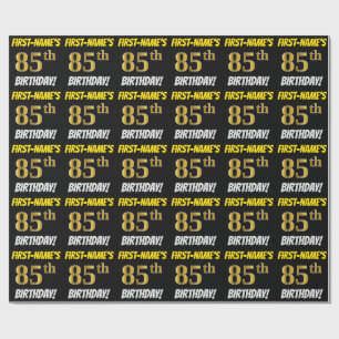 Black, Faux/Imitation Gold, "85th BIRTHDAY" Wrapping Paper