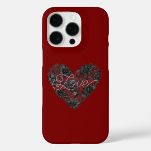 Black Faux Lace Heart Floral iPhone 16 Pro Case