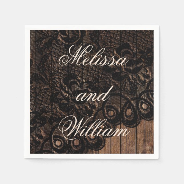 Black Faux Lace Wedding Napkin (Front)