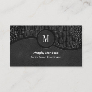 Black Faux Leather Alligator Skin Luxury Monogram Business Card