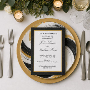 Black Faux Leather Engagement Dinner Party Invitation