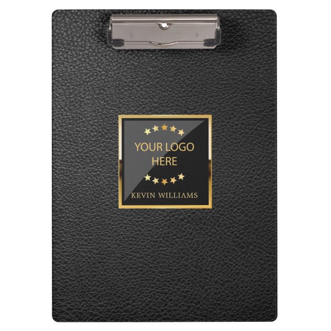 Black Faux Leather Logo Personalised Business Clipboard (Front)