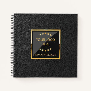 Black Faux Leather Logo Personalised Office Notebook