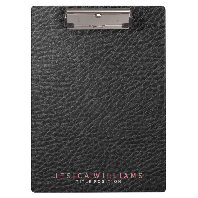 Black Faux Leather Print Vintage Look Clipboard (Front)
