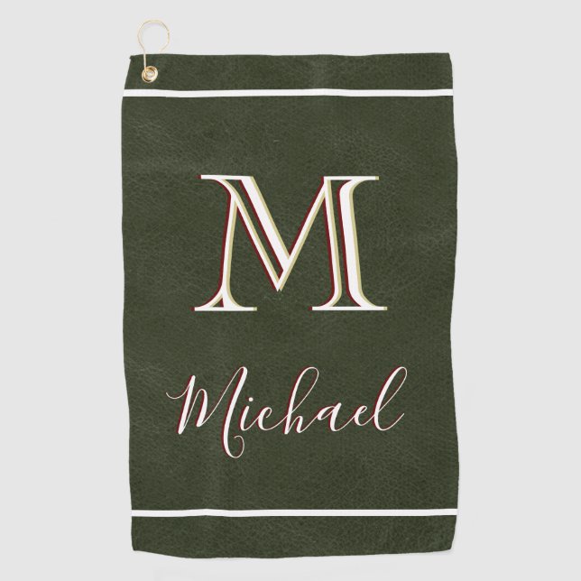  Black Faux Leather Unique 3 Colour Monogram I Nam Golf Towel (Front)
