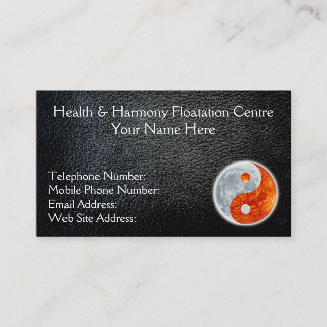 Black Faux Leather Yin-Yang Health Business Cards (Front)