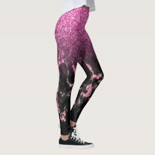 Black faux marble and pink glitter ombre leggings