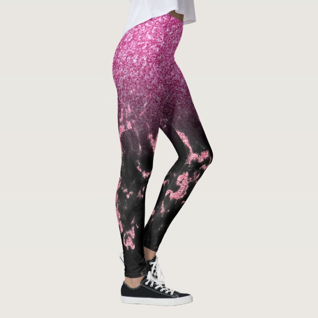 Black faux marble and pink glitter ombre leggings (Right)