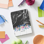 Black Faux Marble Colourful Flowers Bouquet iPad Pro Cover<br><div class="desc">Elegant modern design with black and grey faux marble accented with colourful watercolors flowers bouquet. 
White changeable background and customisable monogram.</div>