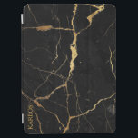 Black faux marble gold veins iPad air cover<br><div class="desc">Black faux marble with gold veins organic pattern. Optional monogram.</div>