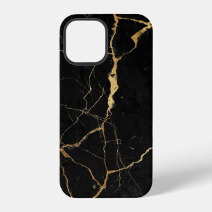 Black faux marble gold veins iPhone 12 case