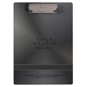 Black faux metallic brushed steel look clipboard