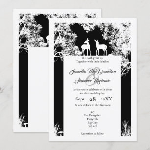 Black faux paper cut woodland wedding invitation