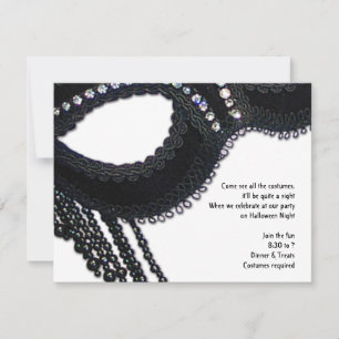 Black Faux Rhinestone Mask Halloween Invitation