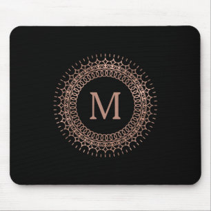 Black & Faux Rose Gold Elegant Initial Monogram Mouse Mat