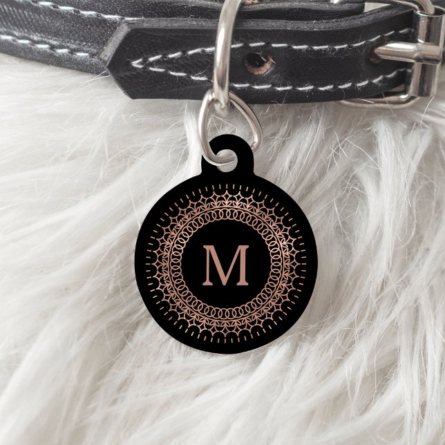 Black & Faux Rose Gold Initial Monogram Pet Tag (Creator Uploaded)
