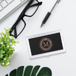 Black & Faux Rose Gold Medallion Initial Monogram Business Card Holder<br><div class="desc">Store your business cards in this chic monogram case! Design features a faux rose gold medallion pattern on a rich black background with your single initial monogram in the centre. NOTE: rose gold is a printed effect that uses colour variations to mimic gold foil; it is not actual gold foil....</div>