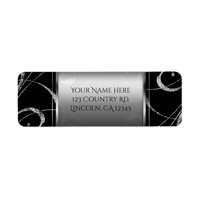 Black & Faux Silver Glass Floral Swirl Elegant (Front)