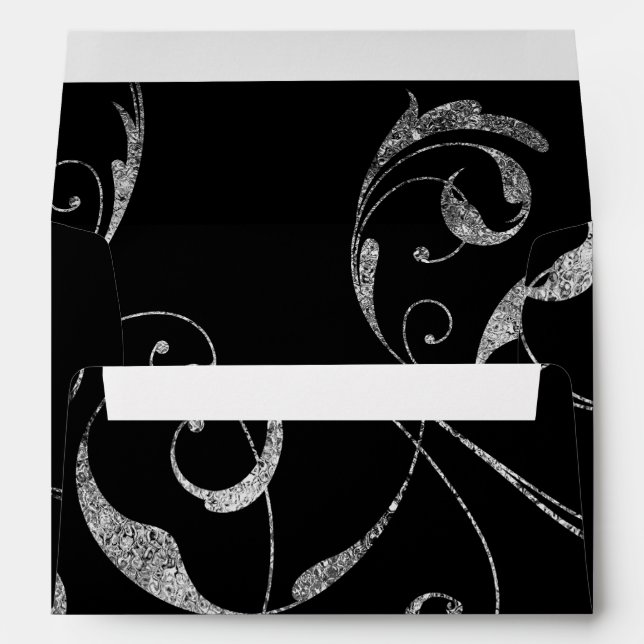 Black & Faux Silver Glass Floral Swirl Elegant Envelopes (Back (Bottom))