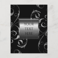 Black & Faux Silver Glass Floral Swirl Elegant